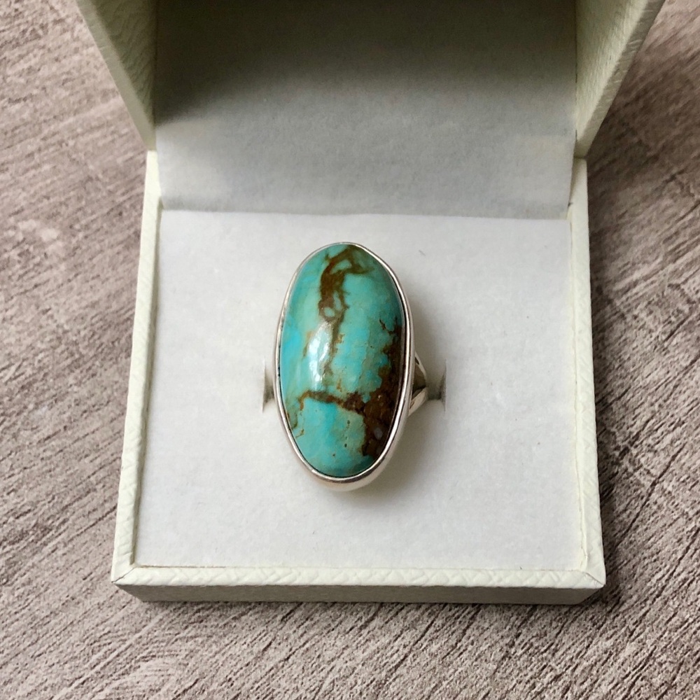 Large Turquoise and 925 Sterling Silver Women's Ring